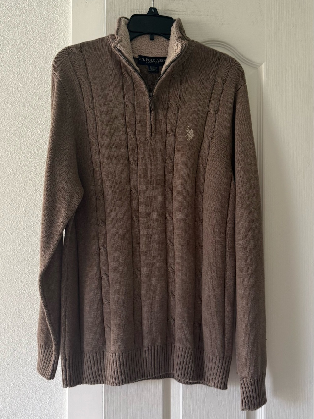 U.S. Polo Assn. Brown Cable Knit Sherpa 1/4 Zip Sweater Men’s M